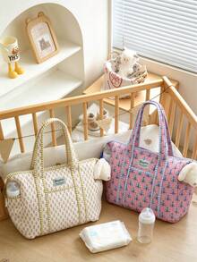1pc Large Capacity Floral Pattern Diaper Bag Tote For Mom And Dad, With Changing Pad, Travel Diaper Storage Bag, Thickened Quilted Hospital Bag, Suitable For Boys And Girls, Mother's Day Gift - Multicolor - View 7