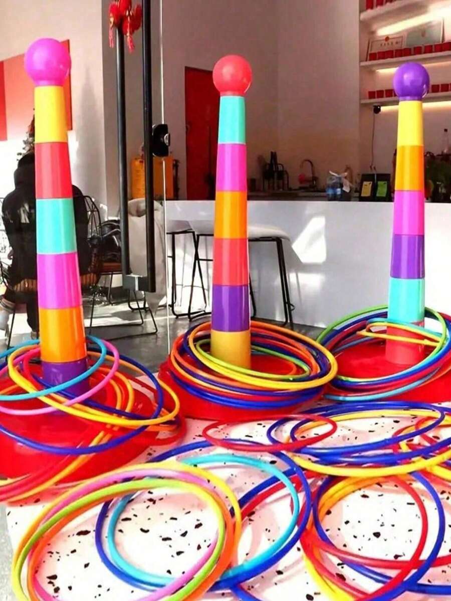 1 Set Permainan Lempar Cincin Interaktif Dalam/Luar Ruangan, Permainan Teka-Teki Cincin Tanya Jawab, Dikirim Secara Acak - MultiWarna - View 1