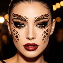 4 Lembar Stiker Tato Wajah Macan Tutul, Tato Sementara Riasan Mata Motif Cheetah, Seni Tubuh Meriah untuk Pesta Panggung, Halloween, dan Pesta Dansa - MultiWarna - View 2