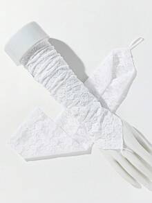 1 Pair/2 Pairs Women's Lace Pattern Elegant Versatile Fingerless Gloves Suitable For Outings - White - View 10
