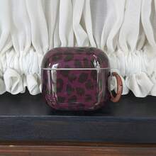 Black Purple Leopard Print Earphone Case With Hanging Ring Compatible With Apple 5/ 4/ 2/ 3/ Pro 3/ Pro 2 Cute Korean Style Protective Cover Pendant - Purple - View 4