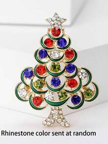 Christmas Luxury Full Rhinestone Christmas Tree Brooch, Red & Green Oil-Drip Gemstone Pin, Women's Bag Decor Accessory - Multicolor - View 11