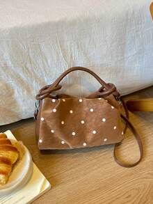 Fashion Polka Dot Pattern Pleated Handbag Niche Design Crossbody Bag Popular Exquisite Luxury Commuter Shoulder Bag; Crossbody Bag; PU; Open Design; Very Suitable For Office, School, Student, Back To School, Work Occasions, Business Activities, Commuting, Outdoor Activities, And Outings - Brown - View 7