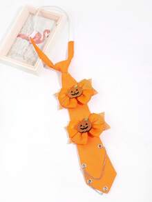 1Pc Women Orange Pumpkin Bow Chain Decor Pre-Tied Necktie Halloween Party Costume - Multicolor - View 8