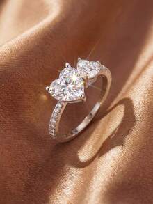 1pc Women's Heart-Shaped Diamond Ring, Suitable For Mother's Day, Valentine's Day, Birthday, Couples, Can Be Layered With Romantic Thin Rings, Exquisite Jewelry Gift - Diamond - View 4