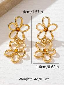 1 Pair Vintage Niche Design Sweet Elegant Versatile Hollow Flower Pendant Earrings - Gold - View 5