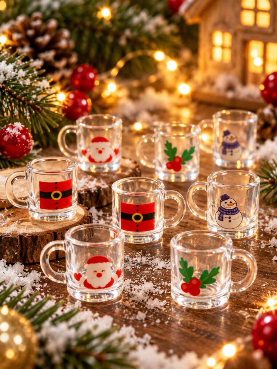 4 Buah Figur Mug Natal, Ornamen Cangkir Resin Aneka Macam dengan Desain Santa, Manusia Salju, dan Daun Holly untuk Meja, Desa Natal, Rak, dan Dekorasi Rumah Meriah - Piala Natal - View 1