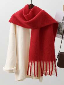 1PC Women's Classic Solid Color Tassel Faux Cashmere Small Size Scarf, Minimalist Design, Elegant And Fashionable, Warm And Soft For Autumn/Winter, Can Also Be Used As A Shawl, Suitable For Daily Wear - Multicolor - View 9