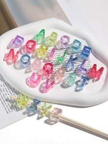 20Pcs Random Styles Iridescent Clear Large Hole Acrylic Alphabet Letter Beads,DIY Name Beads For Keychain Phone Chain Bracelet Jewelry Making Handcraft Supplies - Multicolor - View 6