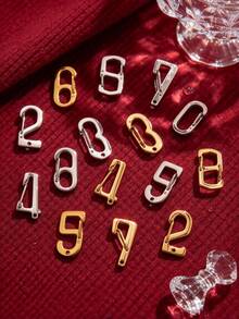 1pc Stainless Steel Number Spring Clasp, Gold & Silver Digit 0-9 Carabiner, Number Shape Snap Hook For DIY Necklace Bracelet Keychain Jewelry Making - Buckle - View 1
