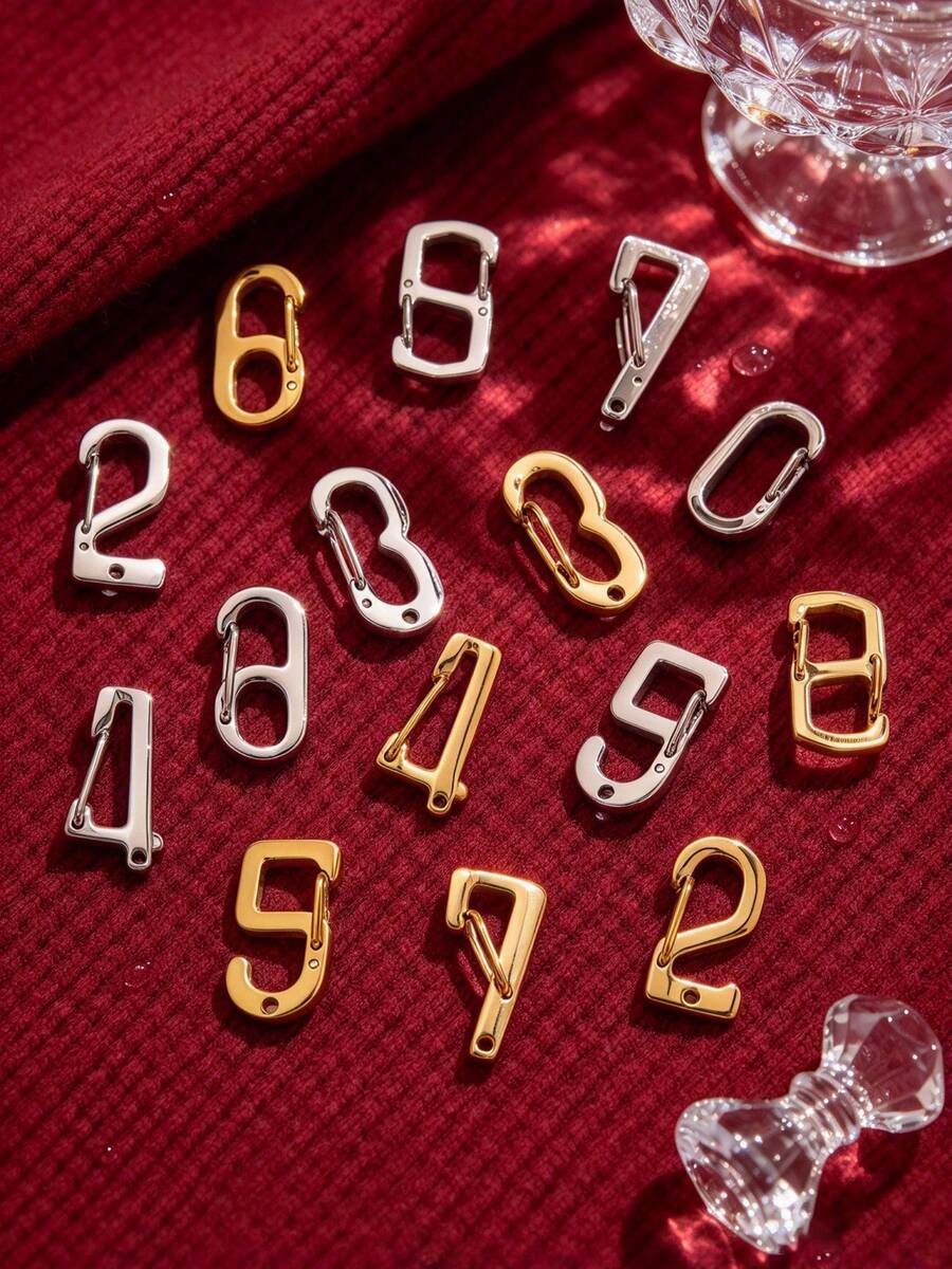 1pc Stainless Steel Number Spring Clasp, Gold & Silver Digit 0-9 Carabiner, Number Shape Snap Hook For DIY Necklace Bracelet Keychain Jewelry Making - Buckle - View 1