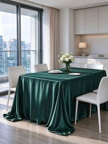 1pc Christmas Tablecloth, Satin Tablecloth, Rectangular Sequin Silk Tablecloth, Smooth Fabric Tablecloth, Suitable For Wedding Banquet Party Events, Green, Room Decoration - Green - View 8