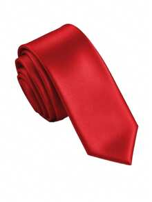 1 Set Men's 5cm Solid Color Satin Necktie With Tie Clip, Business Premium Fashion Versatile Accessory, Suitable For Business Work, Wedding Party, Gathering, Evening Event, Speech Competition - Red - View 3