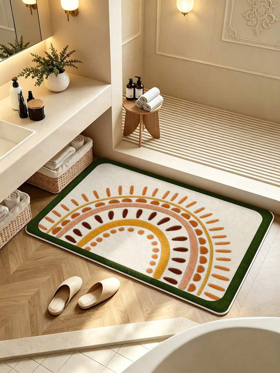 SANJIANGDI 1pc Bohemian Rainbow Geometry Kitchen Mat, 0.6mm Faux Cashmere Material, Soft And Machine Washable, Suitable For Kitchen, Hallway, Bathroom, Living Room, Outdoor Entrance, And Toilet, Usable Year-Round And Adaptable To Various Occasions. - Multicolor - View 1