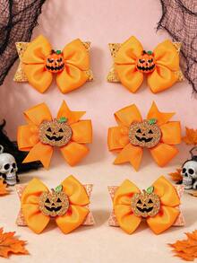 1pc Personalized Halloween Ghost Bow Hair Clip For Little Girls - Orange - View 6