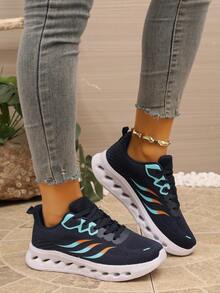 New Mesh Running Shoes For Women, Hollow Out Sole, Height Increasing Soft Bottom, Breathable, Versatile Casual Sports Shoes - Dark Blue - View 5