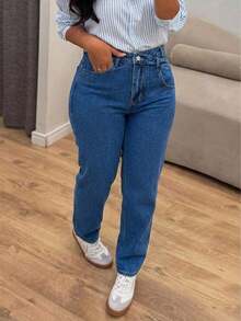 Plus Size Women's Asymmetrical Waist Tapered Jeans Fashion Casual Daily Office Denim Pants - Dark Wash - View 1