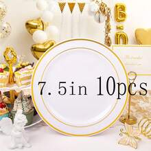 50/25/20/10pcs White Gold Rim Plates/Trays Set, 7.5 Inch/10.25 Inch Reusable Plates, Food Trays, Fruit And Snack Platters, Dessert And Salad Plates, Cheese And Candy Trays, Multi-Purpose Tableware For Parties, Weddings, Birthdays, Picnics, Holiday Events, Easy To Clean And Durable, Suitable For Home And Event Elegant Table Setting - White - View 17