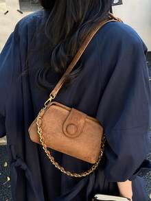 Women's Fashionable Vintage Suede Crossbody Bag Elegant Chain Shoulder Bag Retro Round Button Clasp Small Handbag For Daily Commute Shopping Office - Multicolor - View 9