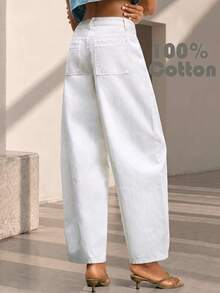 Slim Fit Drape Long Pants Minimalist Classic Daily Premium Women's Pocket Banana Pants - White - View 1