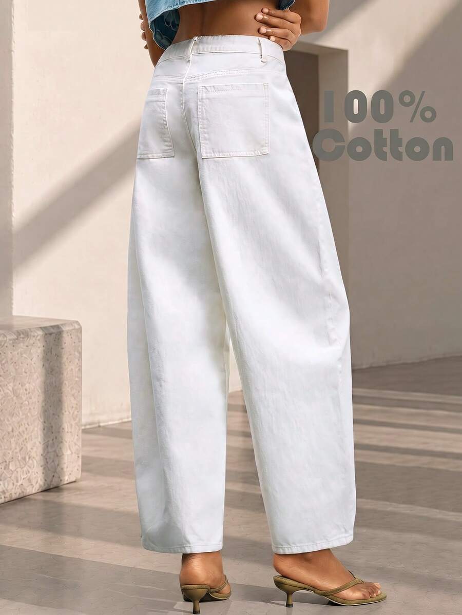 Slim Fit Drape Long Pants Minimalist Classic Daily Premium Women's Pocket Banana Pants - White - View 1