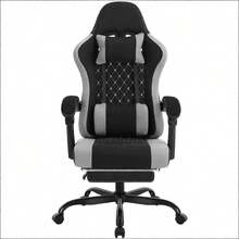 360° Swivel With Massage Lumbar Support Adjustable Headrest Height & Width Computer Chair - Black+Grey + Metal - View 2