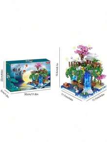 2000+Pcs Micro Particle Building Blocks Peach Blossom Pond Chinese Traditional Pavilion Waterfall Scene Micro Building Block Set, Adult High Difficulty Assembly Building Blocks, Home Decor Gift, Birthday Gift, Holiday Gift, Halloween Gift, Christmas Gift - Multicolor - View 12