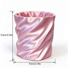 粉色緞面扭紋紋理 3D 列印收納筒，多功能化妝刷架筆筒，溫柔風桌面梳妝收納容器 - 查看 4