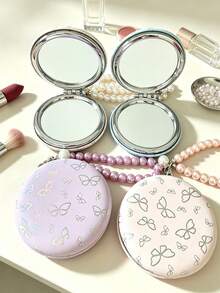 1pc Butterfly Folding Portable Mini Makeup Mirror, Double-Sided Desktop Mirror, Luxury Style Gift - Multicolor - View 3