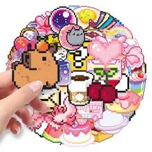 somoving 50pcs Pixel Art Transparent Stickers, Cartoon PET Cute Creative Waterproof Decorative DIY Stickers For Phone And Computer - Multicolor - View 9