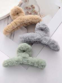 3pcs/Set Autumn/Winter Light Color 12cm Plush Hair Claw - Multicolor - View 5