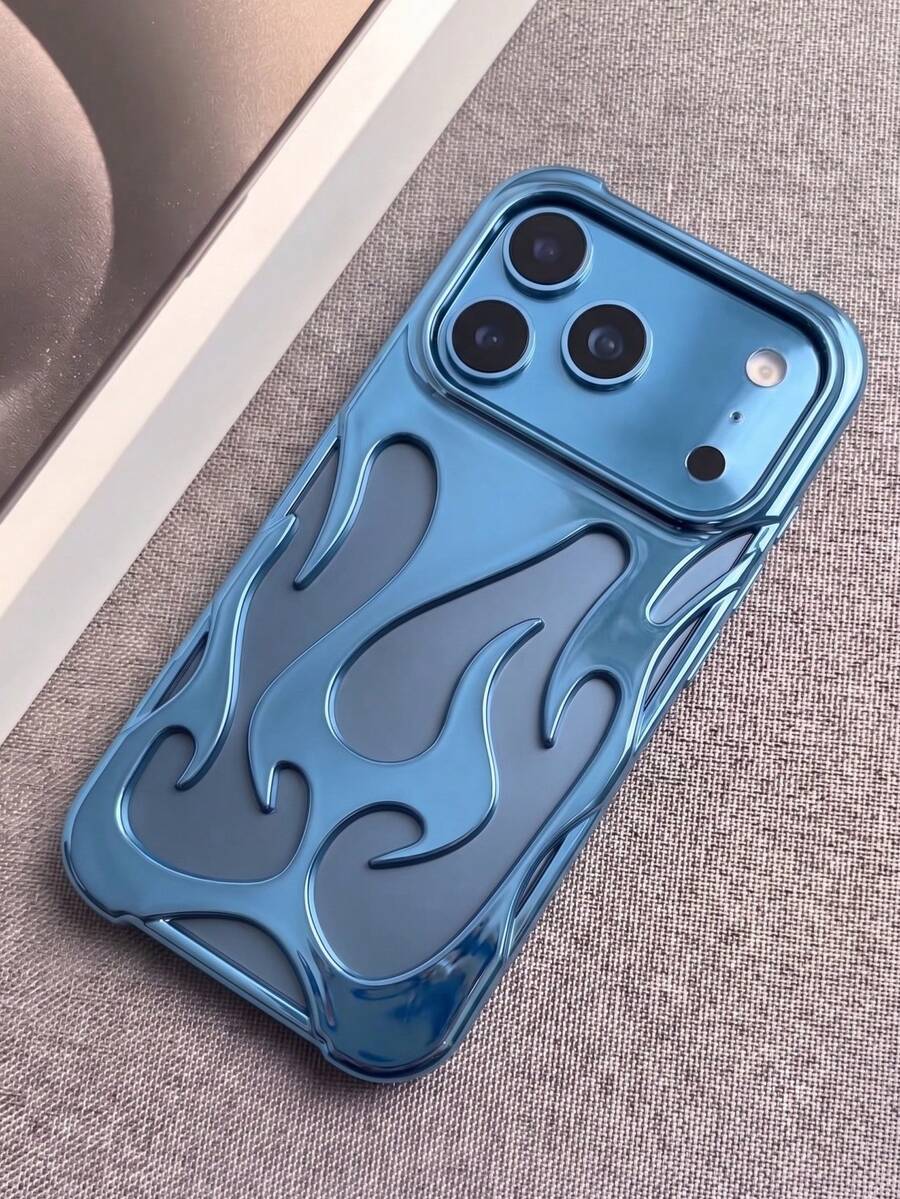 1件裝 火焰散熱設計手機殼,相容 iPhone 18 17 16 15 14 13 12 11 Pro Max Plus,電鍍亮面鏤空款 - 冰川藍 - 查看 1