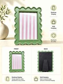 1pc Cute Wavy Edge Decorative Photo Frame, Fan-Shaped Edge Desktop & Wall Display Photo Holder, Art Picture Frame, Aesthetic Room Decor, Bookshelf Decor, Vanity Decor, Graduation Gift, Wedding Gift, Dorm Decor, Summer Home Accent - Multicolor - View 4