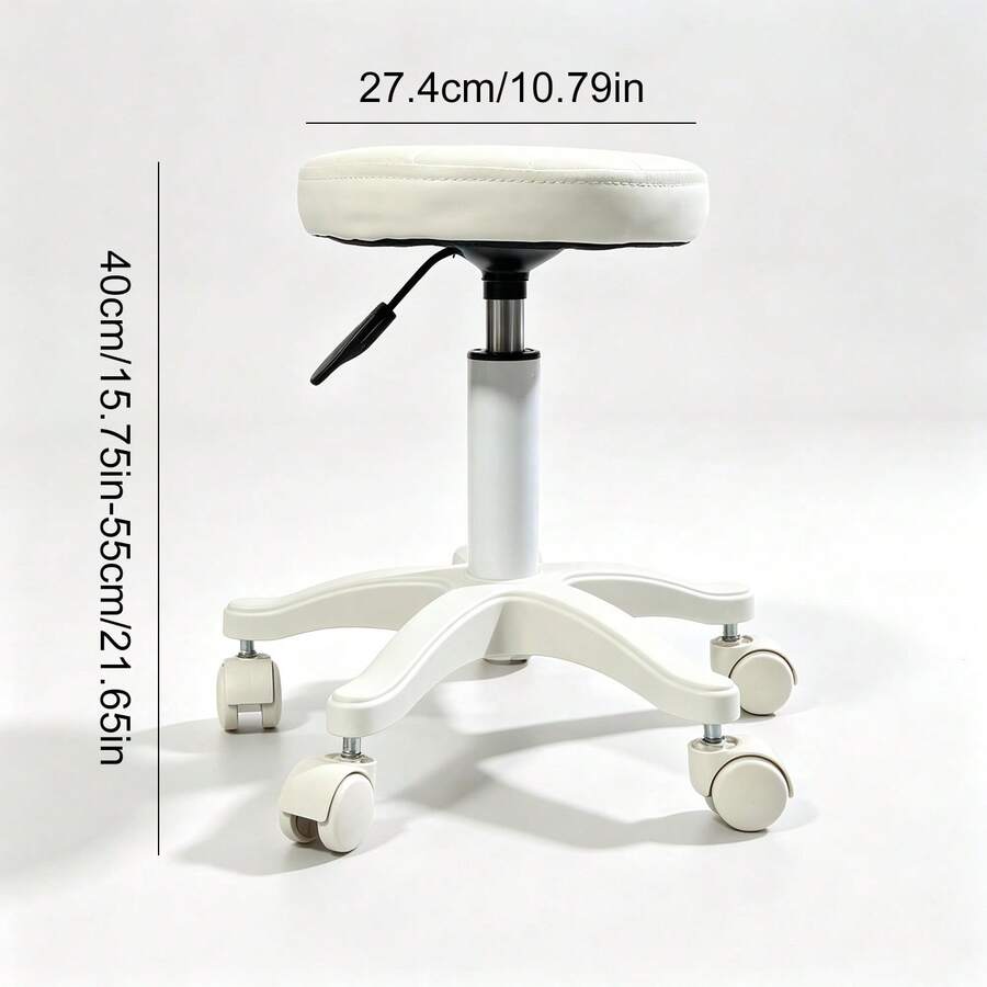 PU Leather Circular Rolling Stool With Adjustable Rotation Height For Home Office, Drawing Laboratory, Kitchen With Wheels, Massage Office Chair - White - View 1