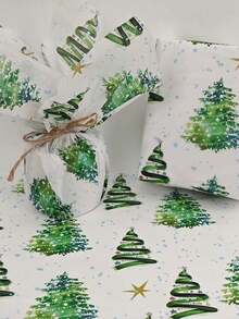 1/10/20pcs 50x35cm Christmas Tree Pattern Tissue Paper, Winter Holiday DIY Handmade Wrapping Paper, Waterproof Reusable Indoor Desktop Gift Box Gift Bag Filler Packaging Paper - Multicolor - View 4