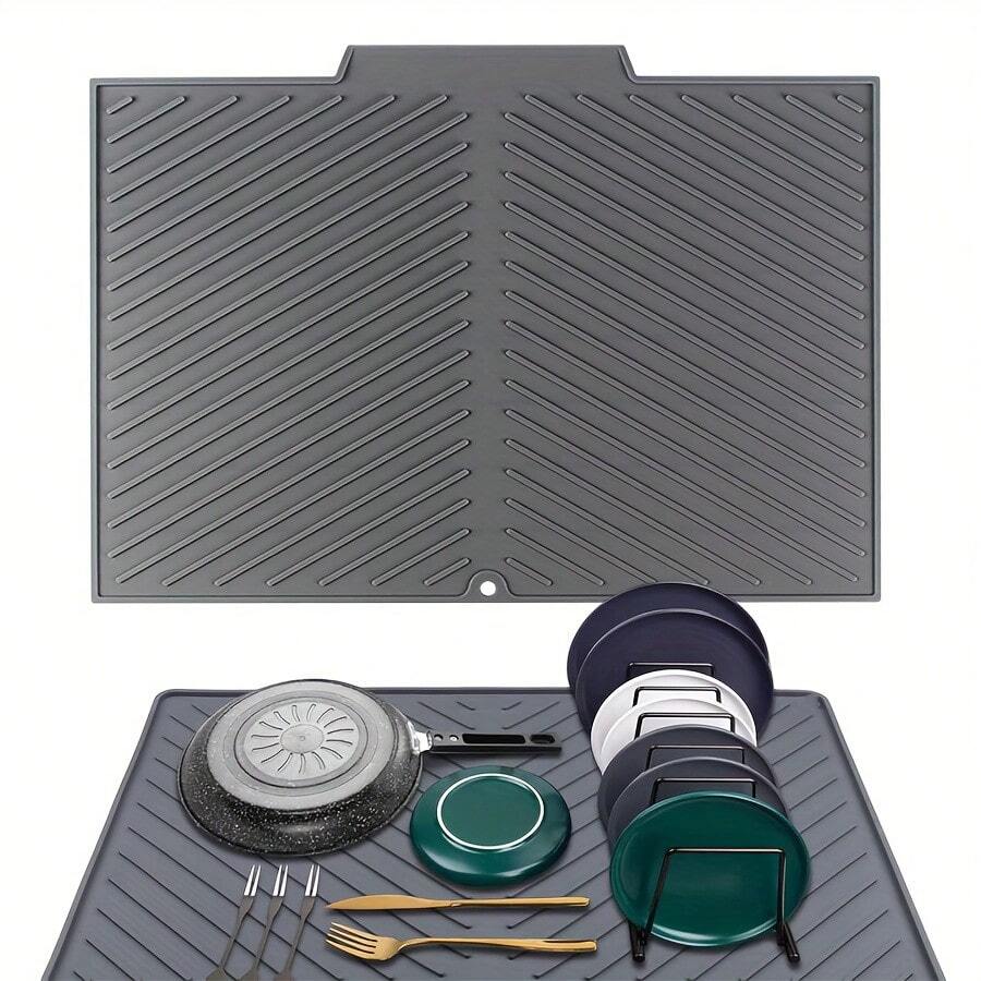 Silicone Dish Drying Mat And Dish Rack - Foldable Countertop Drain Board For Bowls, Plates And Utensils | Non-Slip, Sloped Rib Design | Space-Saving Kitchen Sink Organizer - Multicolor - View 1