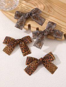 2pcs/12pcs Women's Vintage Brown Leopard Zebra Heart Print Ribbed Bow Hair Clips, Sweet Cute Bow Alligator Hair Clips, Suitable For Daily Casual Autumn/Winter Decorative Wear - Multicolor - View 6