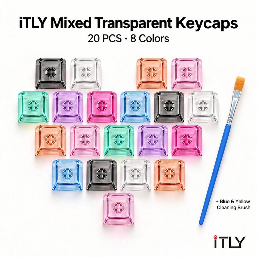 Keycap Transparan Warna-warni 20 Buah Campuran Warna Profil XDA Bersinar Tembus Pandang dengan Sikat Pembersih untuk Keyboard Mekanik Rakitan DIY Lampu Latar RGB Gaming Kantor - View 1