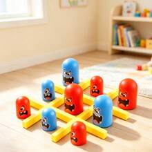 1 Buah - Permainan Papan Kayu Boneka Bersarang Monster Tic Tac Toe, Puzzle Susun Merah Biru 3x3, Mainan Strategi Pesta Keluarga untuk Anak Usia 3+ - MultiWarna - View 2