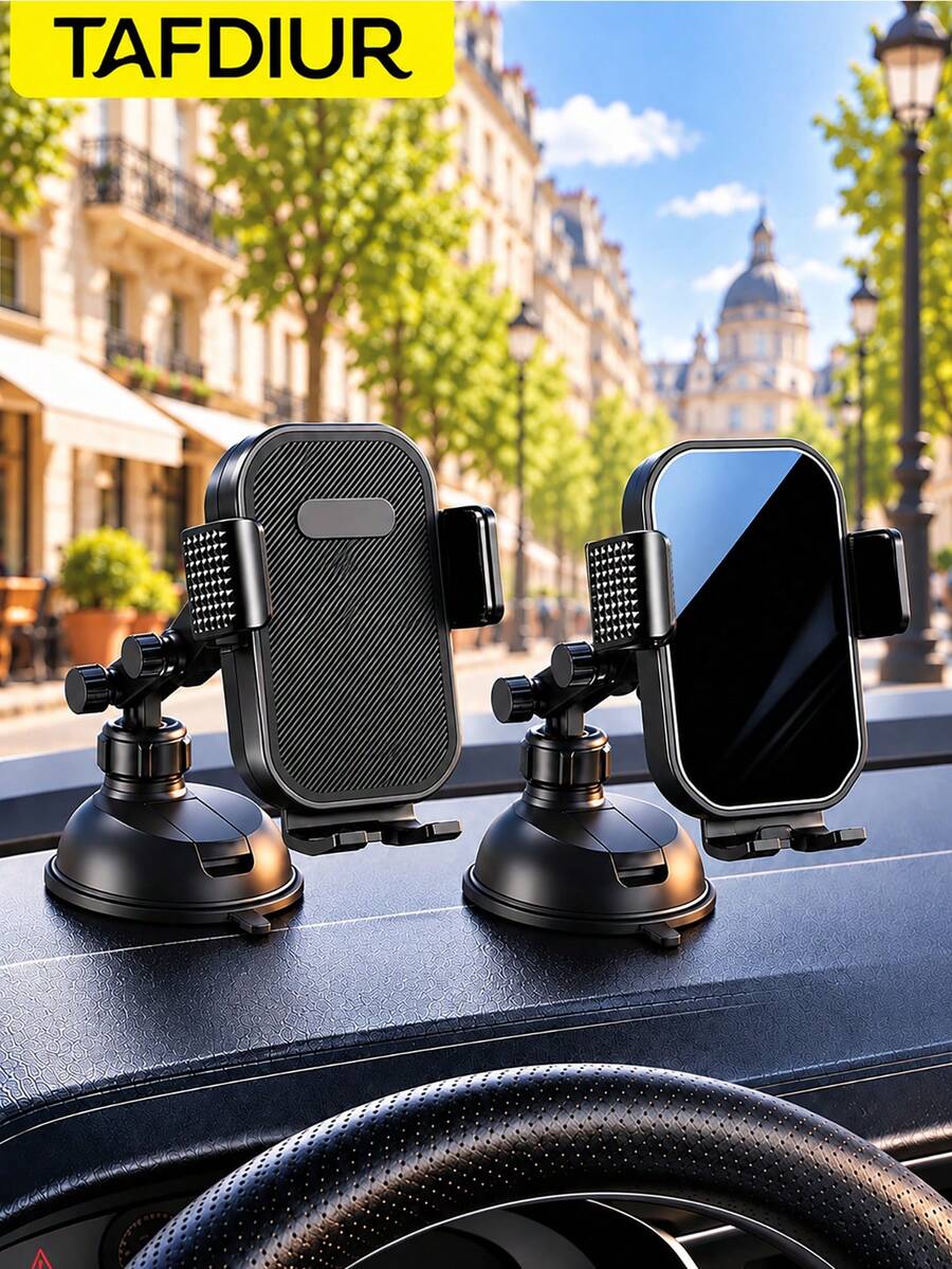 TAFDIUR 1pc ABS Material Black Mirror/Textured Surface Multi-Function Adjustable Car Phone Holder, Universal Car Phone Mount, Suitable For All Phones, Universal Suction Cup Fixed, Dashboard/Wall Mount Dual-Use Design, Multi-Angle Adjustment Ensures Phone Navigation, Practical Car Accessory, Fashionable Car Decoration - JA06 - View 1
