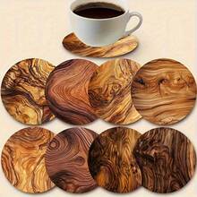 8-Piece Elegant Wooden Coaster Set - Heat Resistant & Non-Slip, Round Plates, Suitable For Cups & Drinks - Perfect Gift For Christmas And Thanksgiving | Essential Wood Grain Decor - View 6