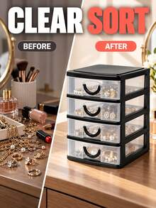 4-Layer Drawer Storage Box Space-Saving Multifunctional Jewelry Organizer Lightweight Makeup Storage Box For Women Suitable For Transparent Desk Home Items Room Home Dormitory Vanity Bathroom Bedroom Desk Decor Apartment Essentials Accessories - Multicolor - View 3