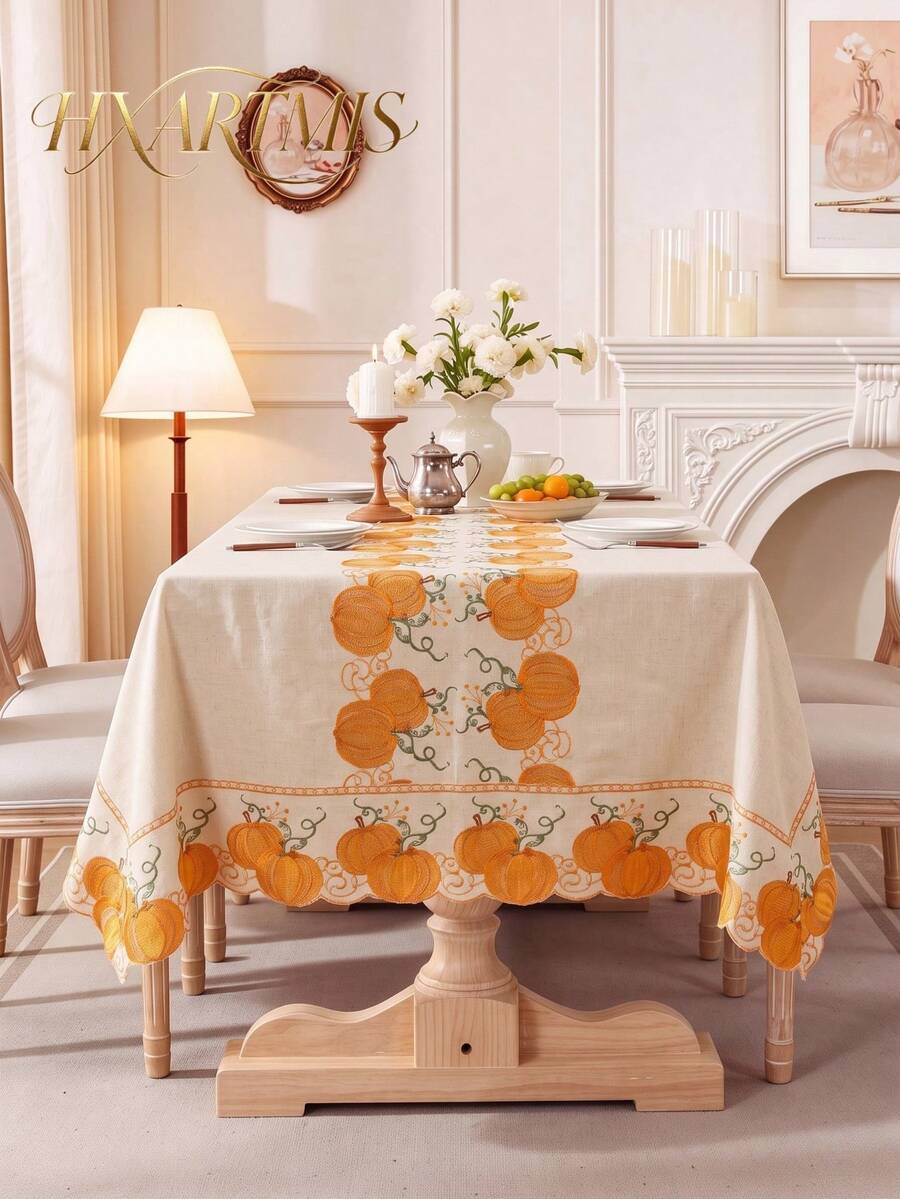 HXARTMIS 1PC Halloween Decoration New Product: Pumpkin And Maple Leaf Lace Transparent Tablecloth. A New Autumn Decoration Product, Suitable For Kitchen And Dining Table Decoration, Halloween Decoration, Autumn Home Decoration, And Everyday Home Decoration. - Orange - View 1
