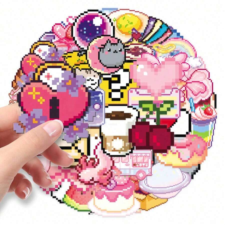 somoving 50pcs Pixel Art Transparent Stickers, Cartoon PET Cute ...