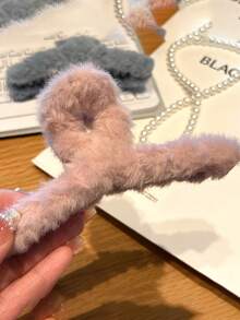 3件組 秋冬藍色與粉色 12cm 毛絨髮夾 - 彩色 - 查看 4