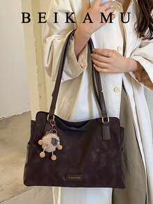 Women's Vintage Tie-Dye Large Capacity Tote Bag, Adjustable Shoulder Strap HOBO Underarm Bag, Daily Commute Shoulder Large Bag, Without Pendant - Coffee - View 4