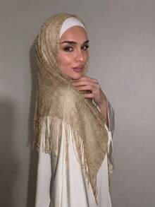 1pc Summer Beach New Jazz Dance Street Dance Waist Chain Hip Scarf Accessory, Sequin Triangle Scarf Tassel Chain Hip Scarf Accessory, Sequin - Gold - View 4