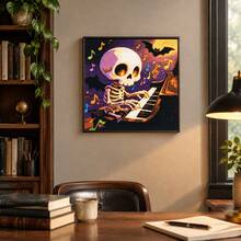 Halloween Skeleton Piano Cross Stitch Kit 11CT Medium Grid 38x38cm [14.97x14.97 Inches] Musical Notes Bat Skull DIY Stress Relief Handmade Dark Style Embroidery Decoration - Multicolor - View 7