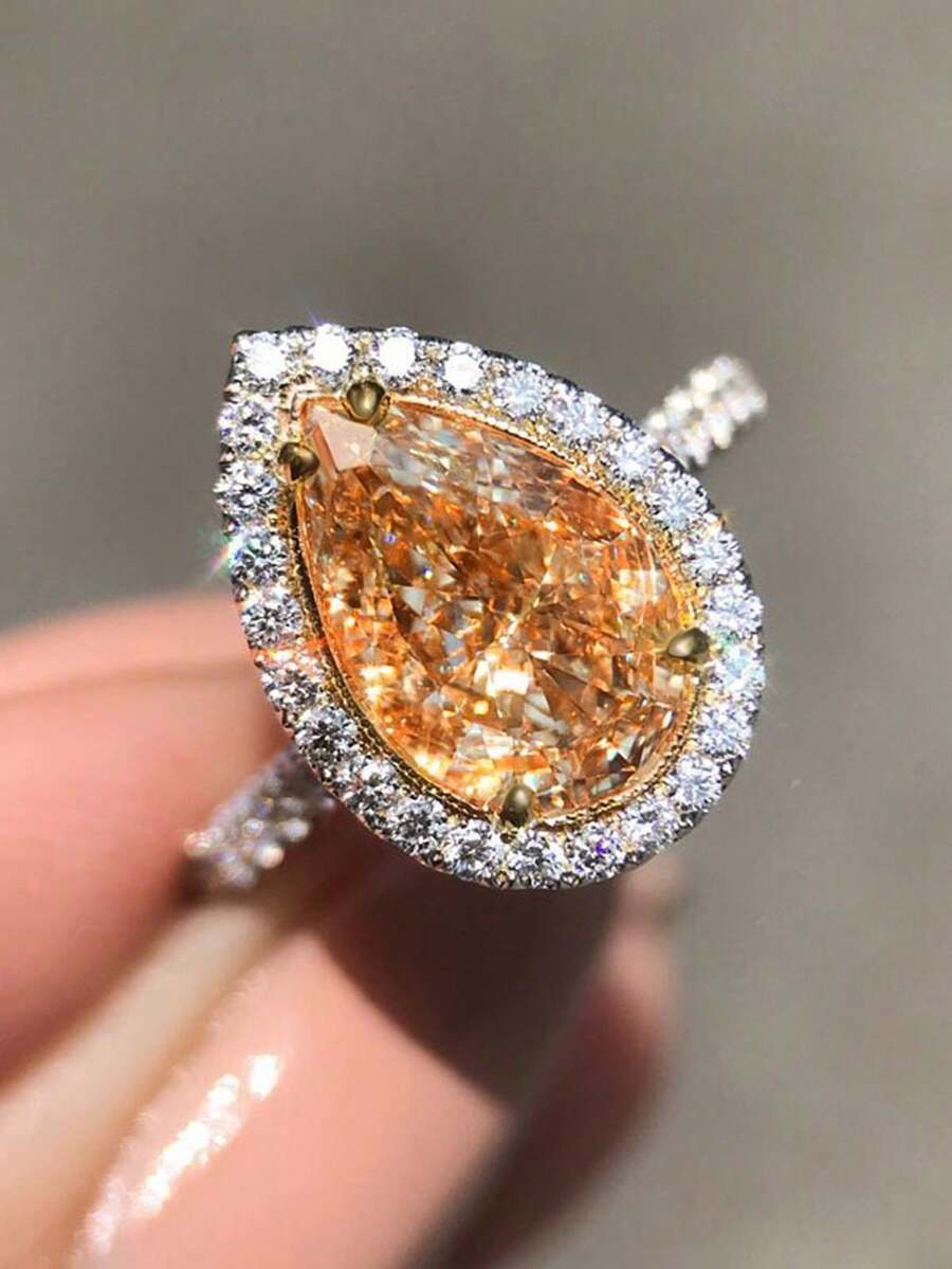 1 buah Cincin Zirkonia Kubik Romantis untuk Wanita, Perhiasan Pesta Pernikahan dan Pertunangan, Hadiah Hari Valentine