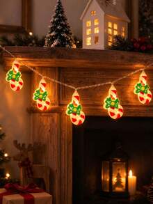 1 buah Lampu Hias Natal Bentuk Stik Permen, Lampu Peri Pita Bentuk Stik Permen, Bertenaga Baterai, Cocok untuk Ruang Tamu, Kamar Tidur, Perapian, Dekorasi Pohon Natal, dan Pencahayaan Suasana Pesta Natal. - Permen Batangan - View 4